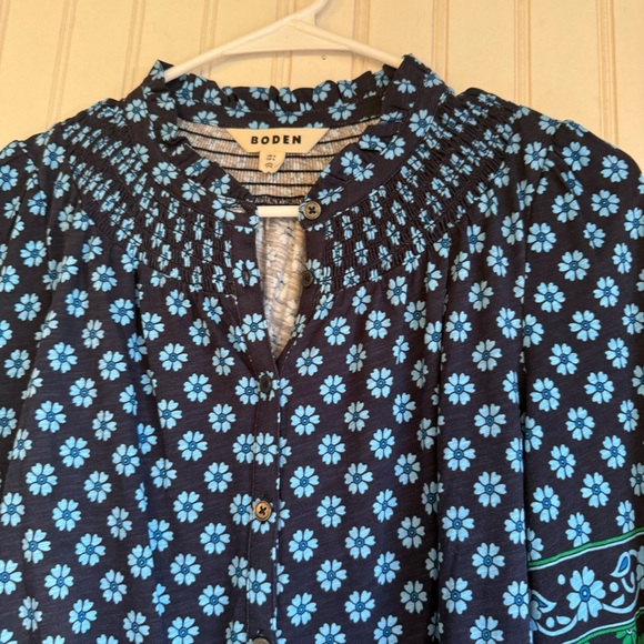 Boden Size 0 Blue Fay Smocked Jersey Shirt - Picture 6 of 9